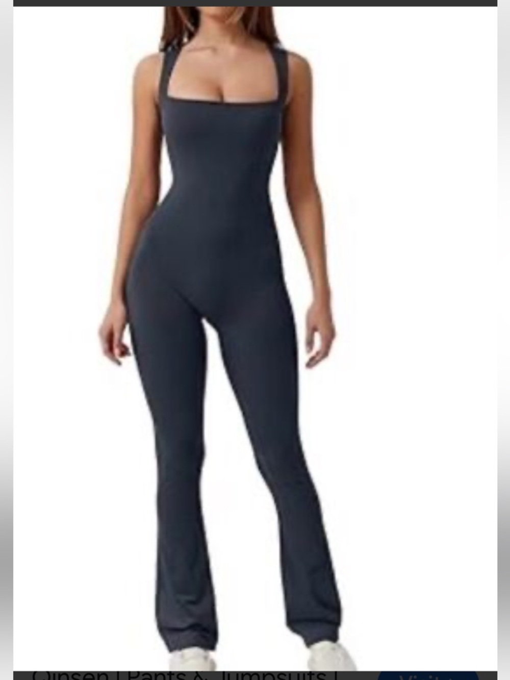 Qinsen Square Neck Flare Leg Jumpsuit in Black